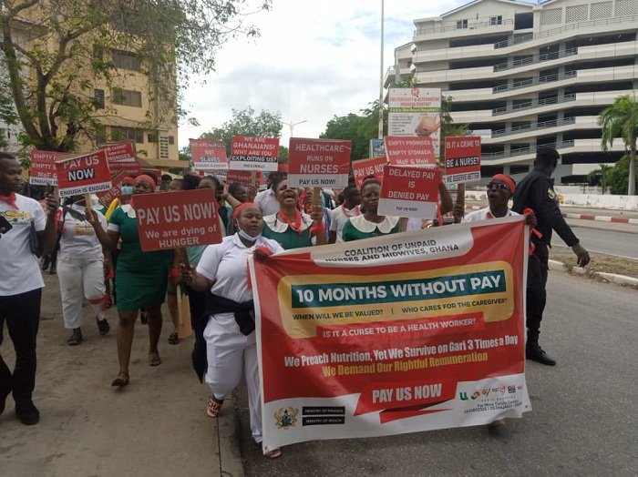 • The nurses in a demonstration. Photo: Ebo Gorman