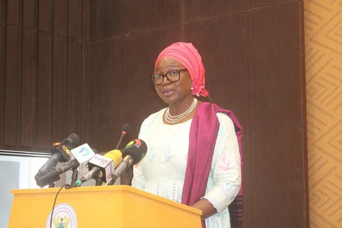 • Commissioner Janet Ramatoulie Sallah-Njie speaking at the media briefing