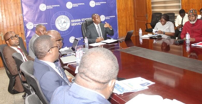 • Dr Alhassan Iddrisu, Government Statistician (head of table) addressing the press