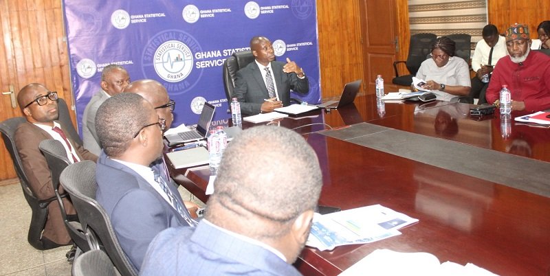 • Dr Alhassan Iddrisu, Government Statistician (head of table) addressing the press