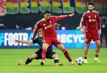 • Liverpool's Hugo Ekitike and Liverpool's Dominik Szoboszlai in action with Eintracht Frankfurt's Ritsu Doan