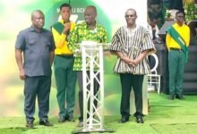 Mr Haruna Iddrisu (middle) pseaking at the ceremony
