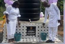 • Mr and Mrs Yawson inaugurating the borehole