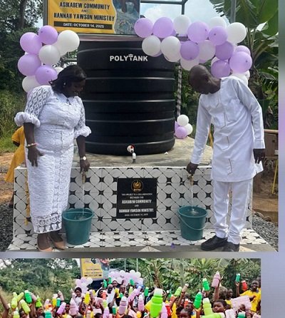 • Mr and Mrs Yawson inaugurating the borehole