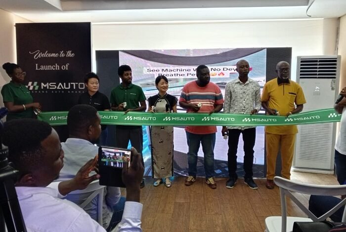 • Ms Jiang (middle) joined by other industry players to cut a ribbon to open the Ghana branch