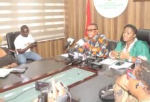 Ms Ama Mawusi Mawuenyefia addressing the press conference Photo: Ebo Gorman