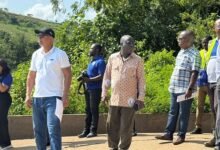 • Mr Mutawakilu (left) with management of GWL inspecting the impact of activities of developers on the intake Plant