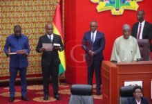• Mr Alban Bagbin (right) swearing in the two MPs