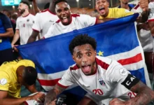 • Players of Cape Verde celebrate after the final whistle