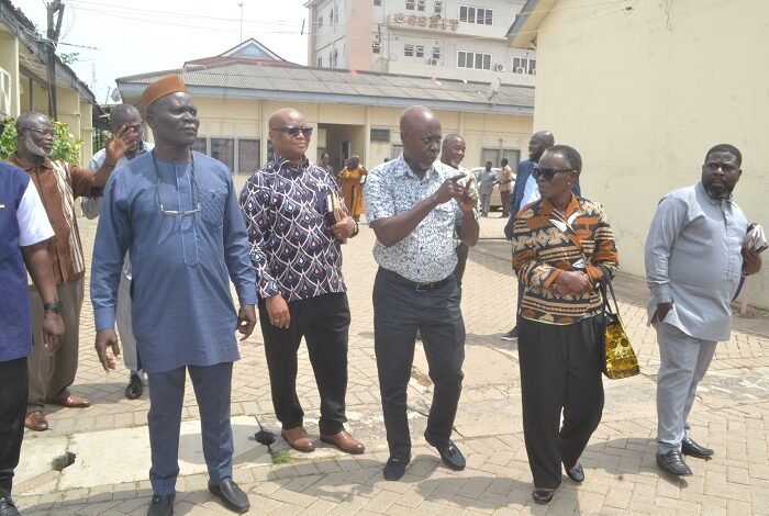 Professor Akua Opokua Britwum (second from left) and other members of NMC touring NTC premises