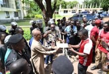 • Mr Ali Adolf (left) receiving the petition