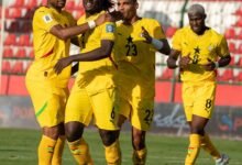 • Second goal scorer Salisu joined by Ayew, Djiku and Sibo to celebrate