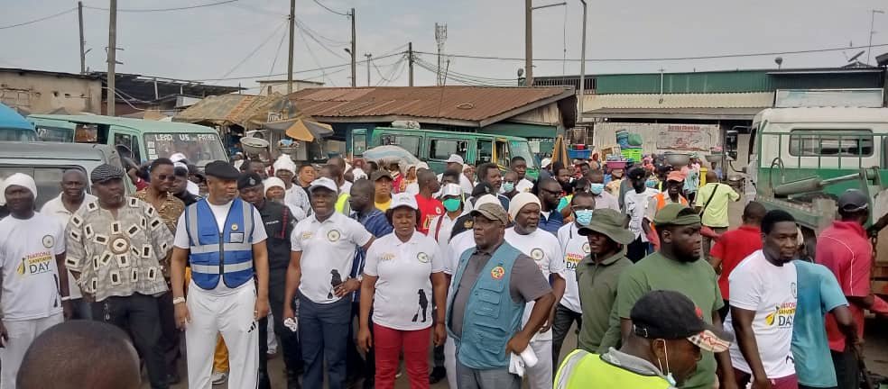• The Ga Mantse, King Tackie Teiko Tsuru II (third from left) with Mr Ahmed Ibrahim (fourth from left), and Mr Michael Kpakpo inspecting work done after the exercise