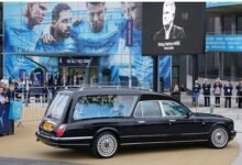 • The funeral procession made a final stop at the home of Manchester City