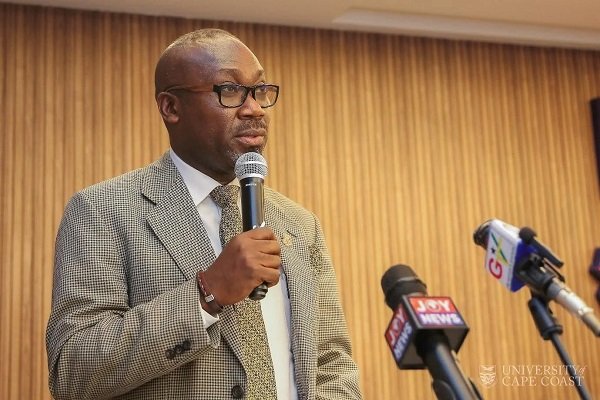 Professor Denis Aheto addressing the news conference