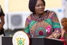 • Vice President Professor Opoku-Agyemang (inset) addressing the gathering