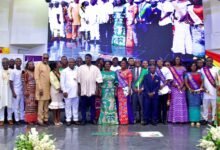 • Vice President Professor Opoku-Agyemang (middle) with the award winners
