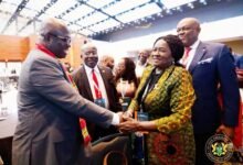 • Vice President Professor Opoku-Agyemang (second from right) being welcomed to the event