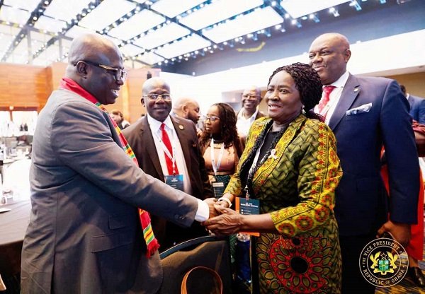 • Vice President Professor Opoku-Agyemang (second from right) being welcomed to the event