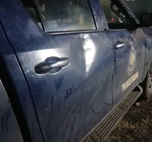 A vandalised police vehicle