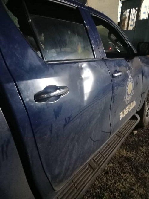 A vandalised police vehicle