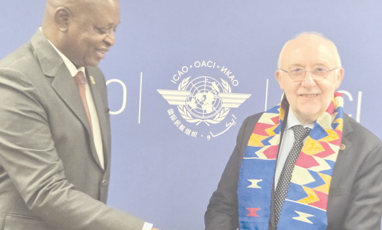Mr Nikpe (left), with Mr Salvatore Sciacchitano, ICAO Council President during the 42nd ICAO Assembly in Montréal, Canada
