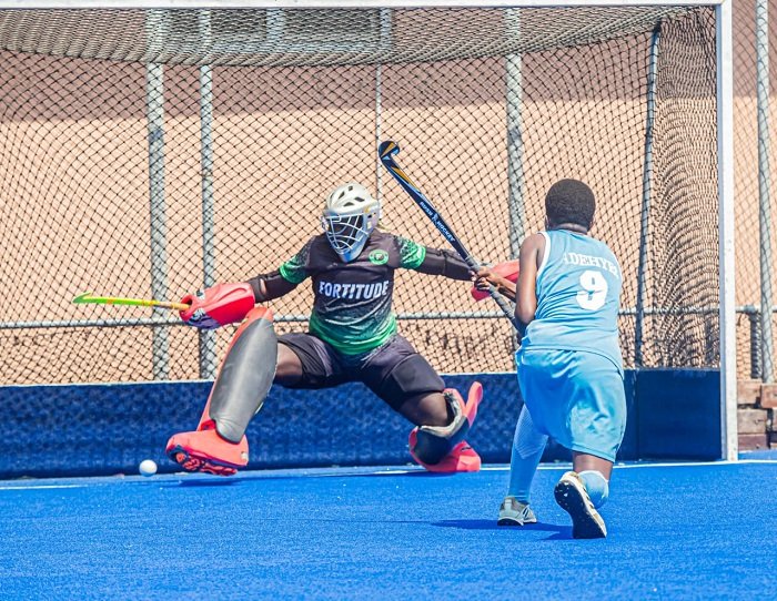 • A player of Yaa Asantewaa Girls scoring from the penalty spot