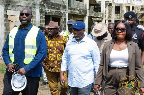 Mr Adjei and his entourage inspecting some of the aboundand housing projects