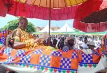 • Osabarima Dr Owusu Beyeeman being carried in a palanquin
