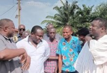 • Alhaji Sedik (second from left), Nana Badu Duah (letf) and Dr Banaku (right) with other officials
