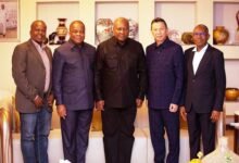 President Mahama (middle) with dignitaries from the Assemblies of God
