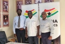 Mr Darko-Amankrah, (left) with Mr Andrew Agbo-Kitcher and Dr Sarfo Kantanka after the inauguration