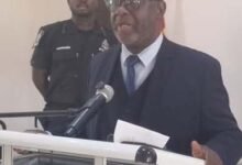 • Chief Justice Baffoe-Bonnie (inset) speaking at the launch in Ho