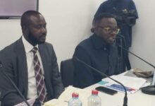 • Dr Sarkodie (left) addressing the media