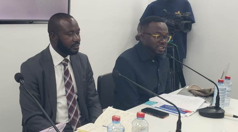 • Dr Sarkodie (left) addressing the media