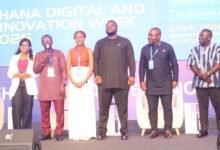 Mr Emmanuel Ofori (fourth from left) launching the Ghana Digital and Innovation week conference and exhibition. With him are some invited guests Photo: Ebo Gorman