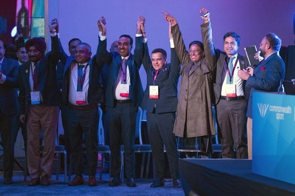 • Delegates from India celebrate Ahmedabad being officially announced as the host of the 2030 Commonwealth Games
