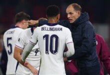 England manager Thomas Tuchel talks to Jude Bellingham