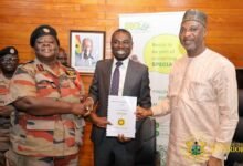 • Ms Daniella Sarpong (left) and Mr Solomon Barimah (middle) with Alhaji Muntaka Mohammed-Mubarak after signing the MoU