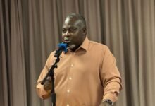 • Mr Sarpong (inset) addressing editors at the forum