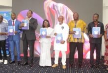 • Dr Joseph Whittal (sixth from right), Dr Alhassan Iddrisu (third from left) and other invited guests launching the report Photo: Ebo Gorman