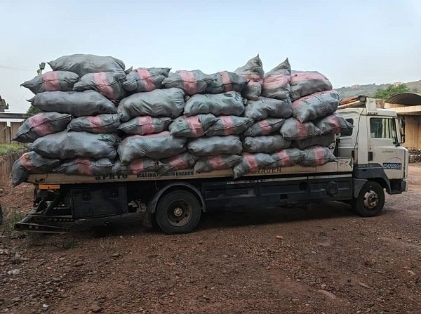 The impounded truck loaded with sacks of Indian hemp