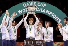 Italian players celebrates their 2024 Davis Cup success