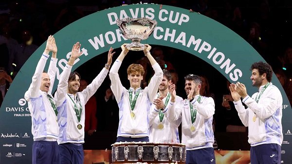 Italian players celebrates their 2024 Davis Cup success
