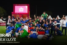 Italian players celebrating their U-17 World Cup bronze achievement.