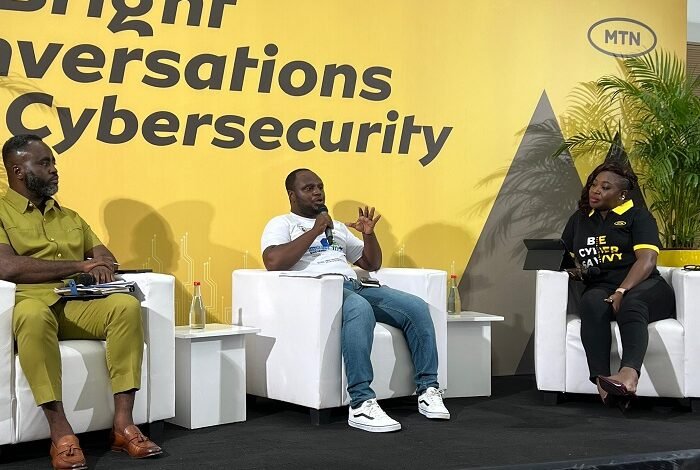 • Mr Mensah (middle) with Mr Oware (left) and Mrs Hanson-Kotei, speaking at the programme