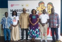Mrs Asamoah (third right) flanked by Mr Yaw Ampofo Ankrah, Madam Morton and other dignitaries after the launch
