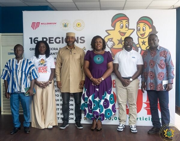 Mrs Asamoah (third right) flanked by Mr Yaw Ampofo Ankrah, Madam Morton and other dignitaries after the launch