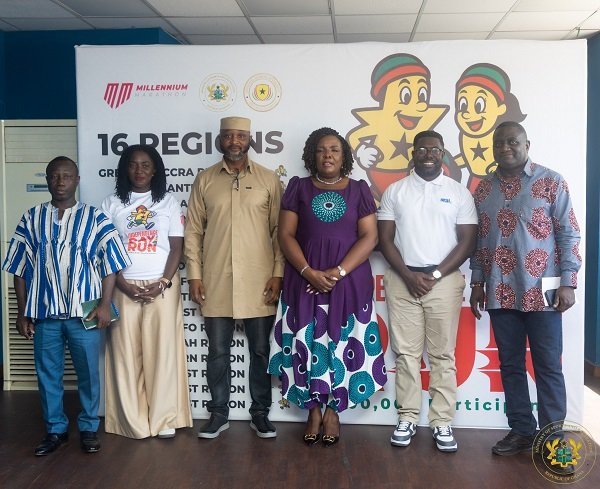 Mrs Asamoah (third right) flanked by Mr Yaw Ampofo Ankrah, Madam Morton and other dignitaries after the launch