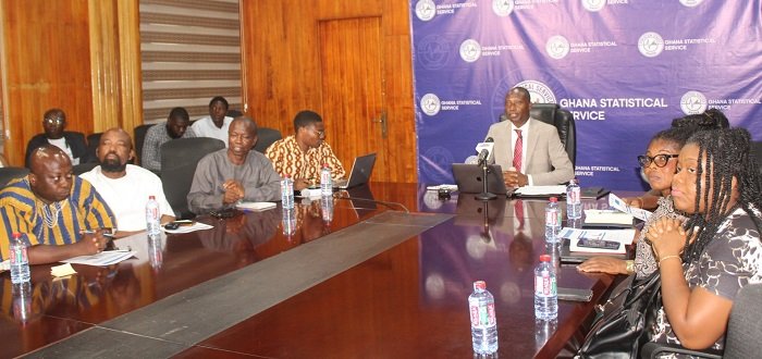 Dr Alhassan Iddrisu, Government Statistician (head of table) addressing the press Photo: Ebo Gorman